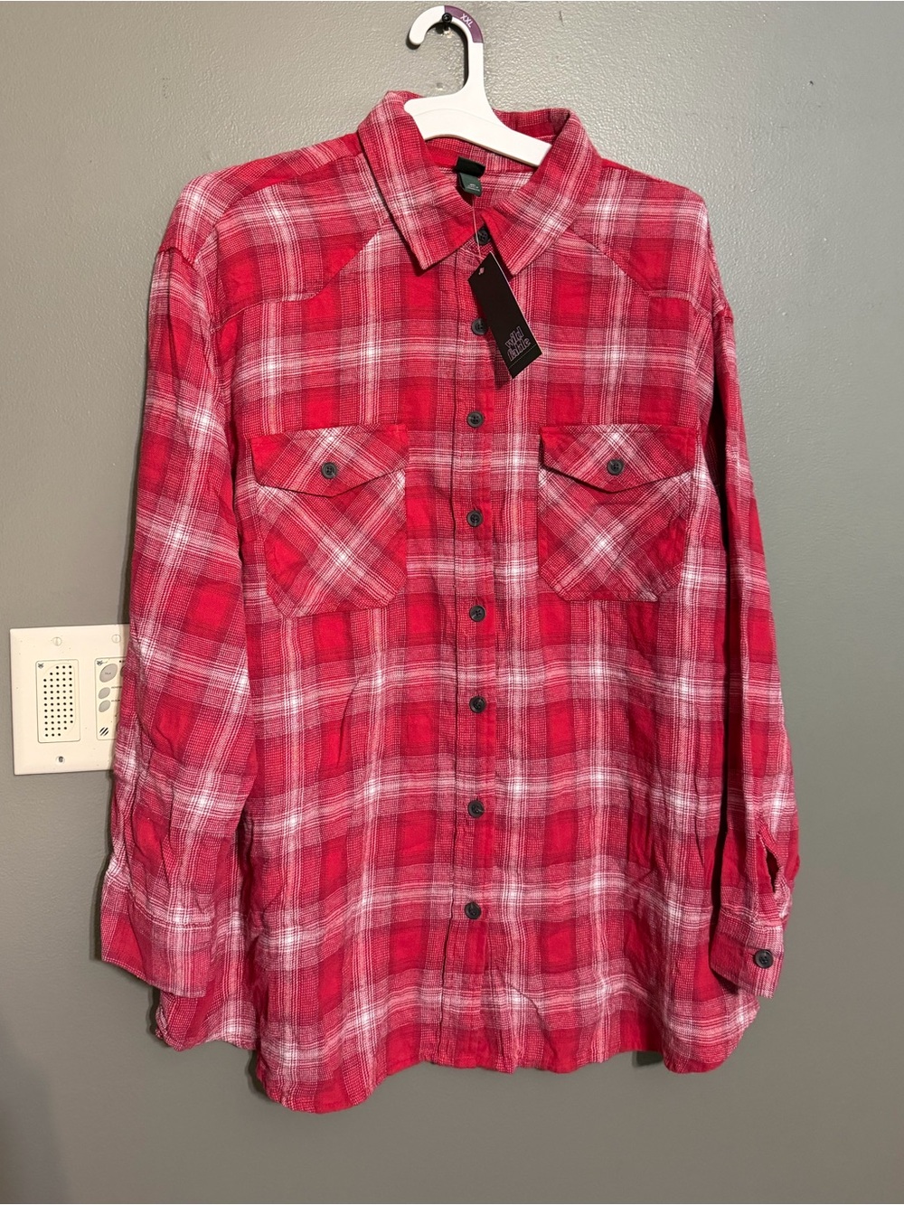 NWT Wild Fable Red White Plaid Flannel Button Up Shirt XXL